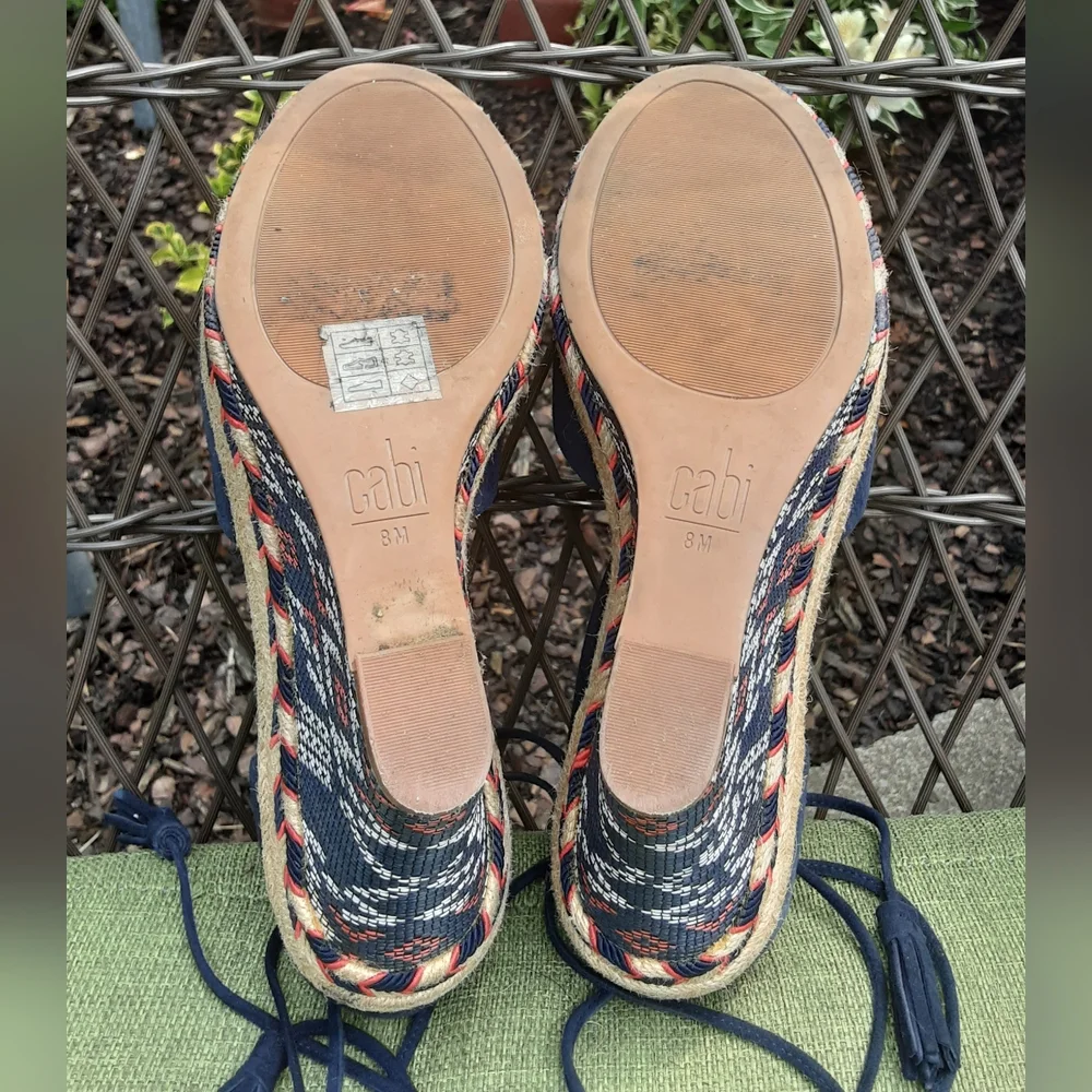 Cabi Isla Southwestern Aztec Pattern Suede Lace Up Wedge Sandal.